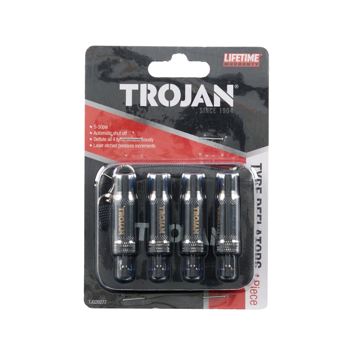 Trojan Tyre Deflators 4 Pack Adjustable 5-30psi with Auto Shut-Off
