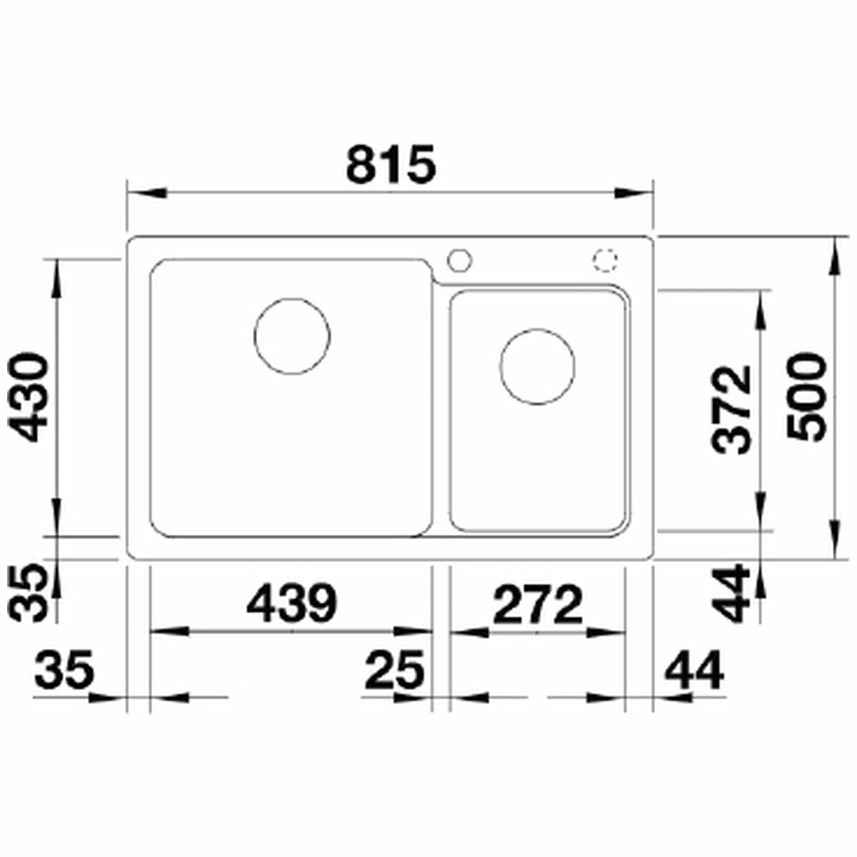 Blanco Naya 8 1 and 3/4 bowl inset sink - black Silgranit, 37L bowl, integrated overflow - NAYA8BK5