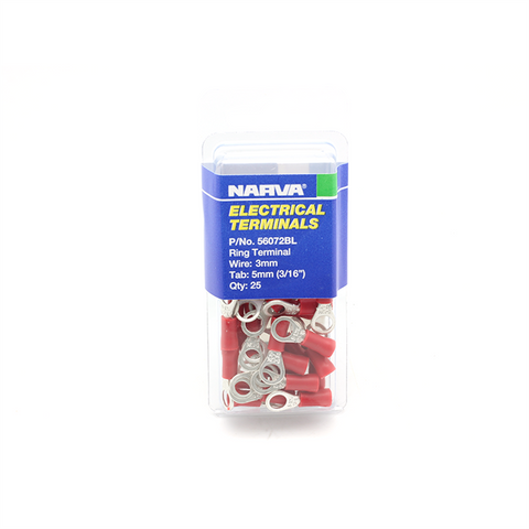Narva Red Flared Vinyl Insulated Ring Terminal 2.5-3mm / 5mm (3/16") - 25 Pack