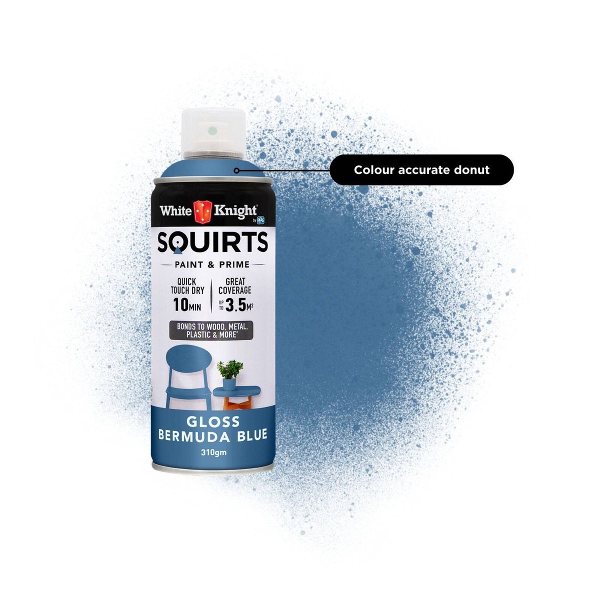 White Knight Squirts Bermuda Blue Gloss Spray Paint 310g Durable Finish - SuperSaverAU - view 3