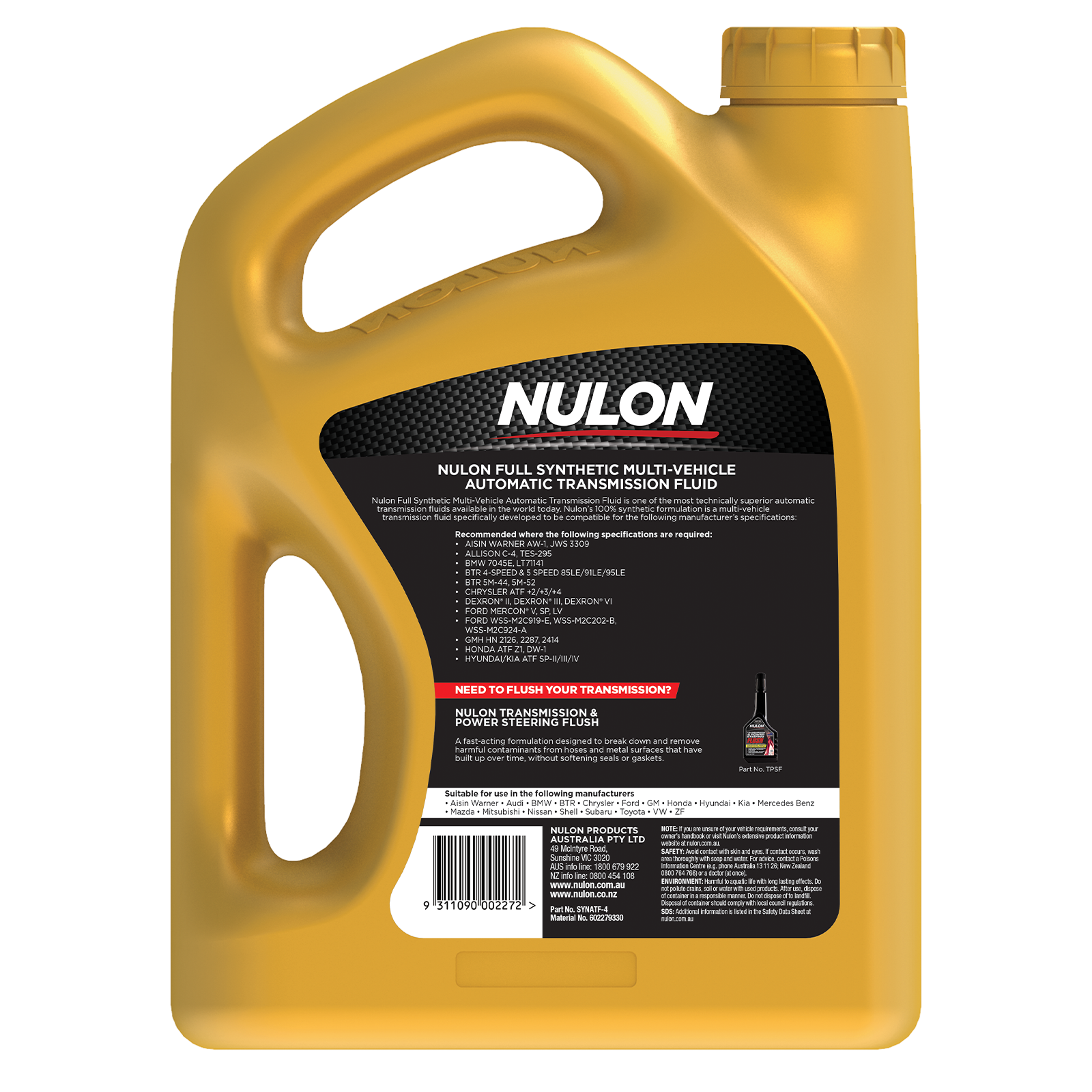 Nulon Full Synthetic Multi-Vehicle Automatic Transmission Fluid 4L