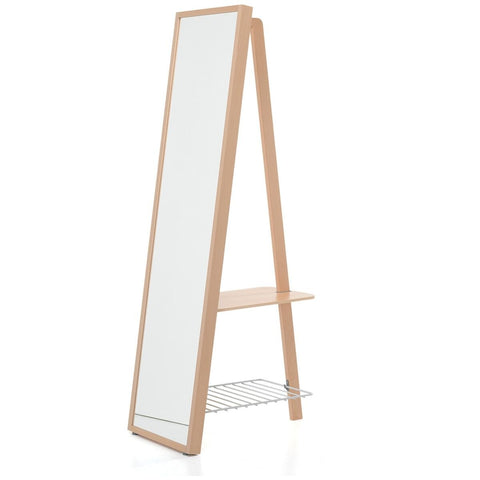 Foppapedretti Vanesia Mirror Clothes Rack - Natural Beechwood, Full-Length Mirror, Shoe Rack - F9900418003