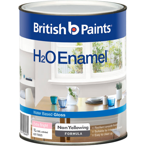 British Paints 1L Extra Bright Gloss H2O Enamel Paint Indoor Outdoor