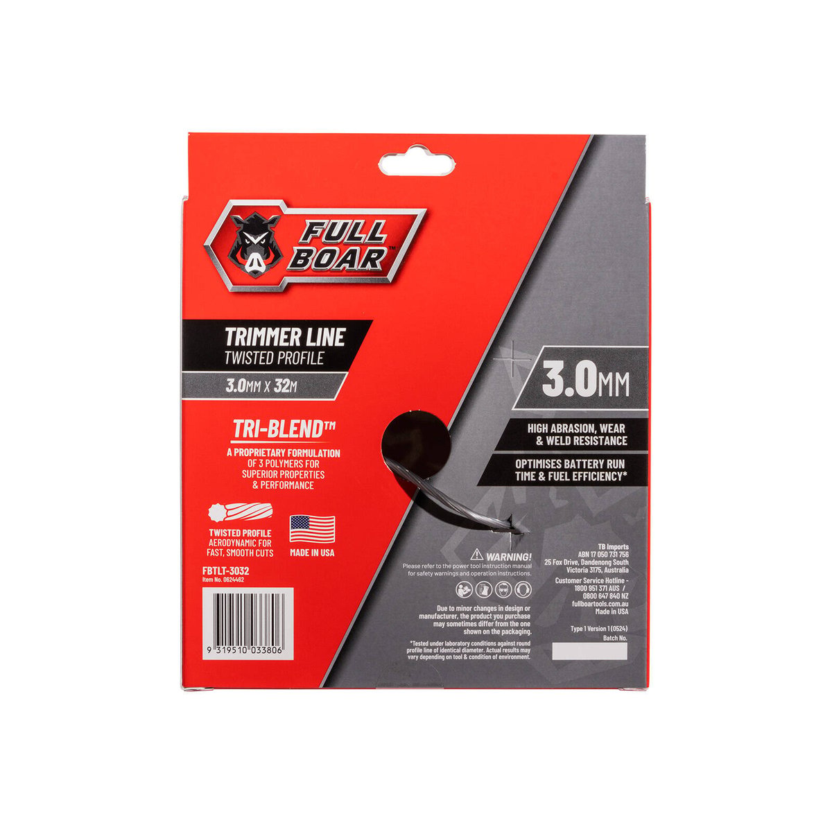 Full Boar 3.0mm x 32m Twisted Profile Trimmer Line - Whipper Snipper Cord