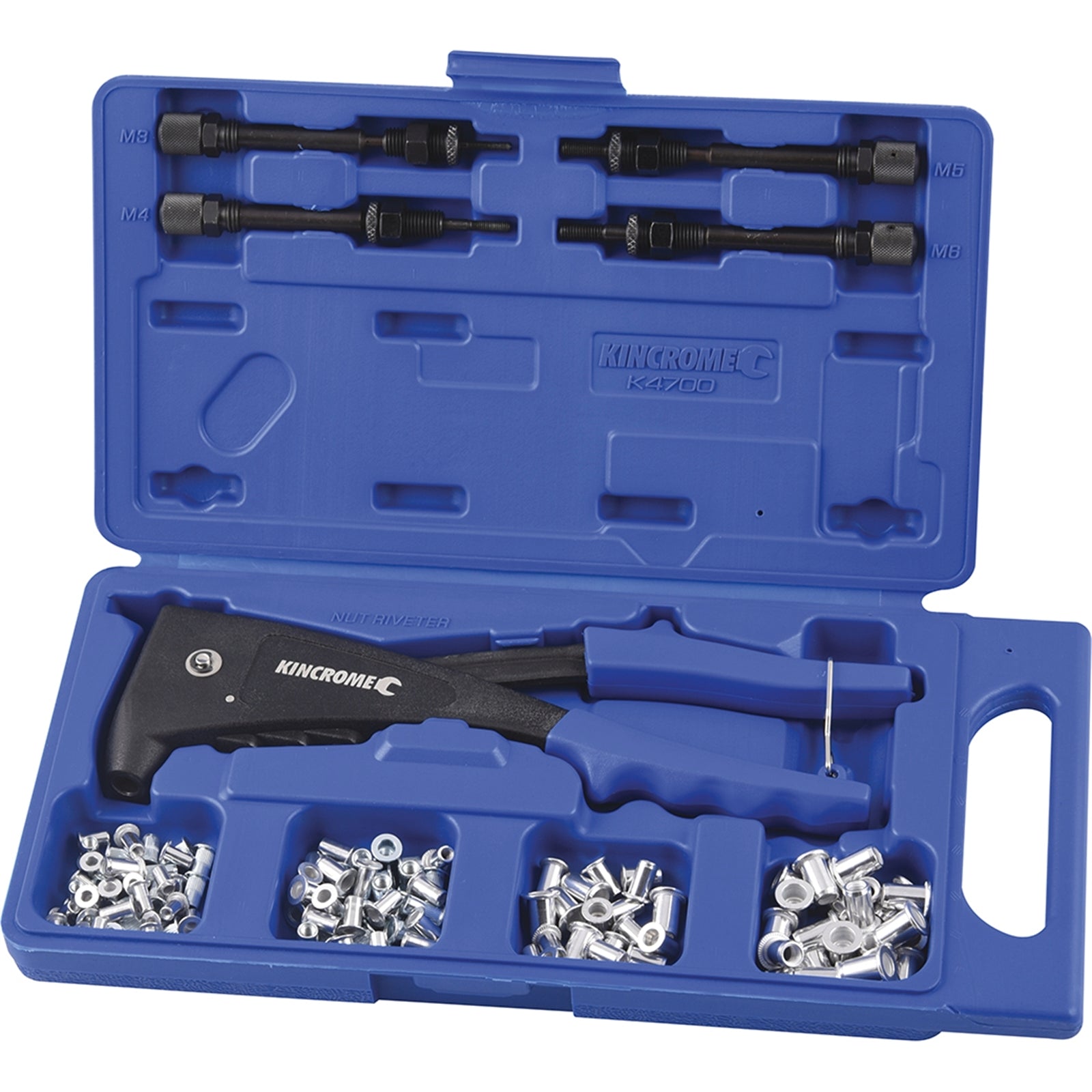 Kincrome 85 Piece Nut Riveter Kit K4700, Zinc-Coated Steel Rivets Included