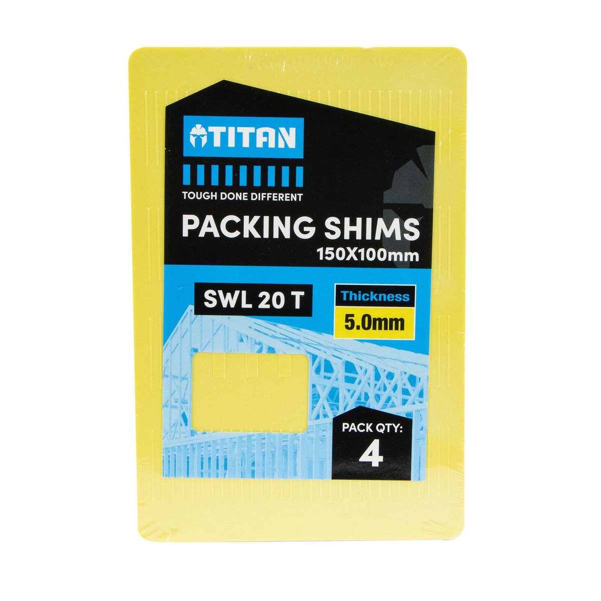 Titan Shim Packing 5 x 150 x 100mm, Yellow, No-Slip Plastic, 4 Piece