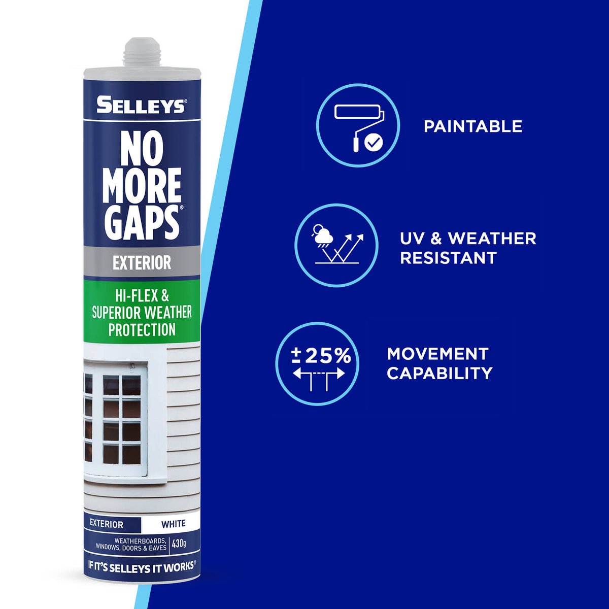 Selleys No More Gaps Exterior Gap Filler White 430g - UV Resistant & Paintable Acrylic Polymer
