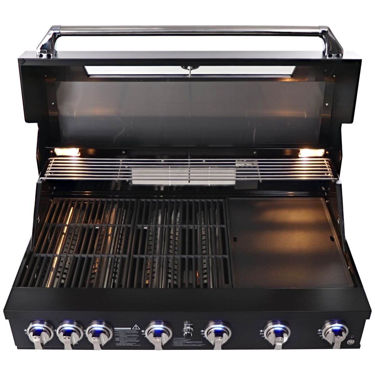 Smart Built-In LPG BBQ - Black, Cast Iron Grill Plates, Motorised Rotisserie Kit - 601W-BK