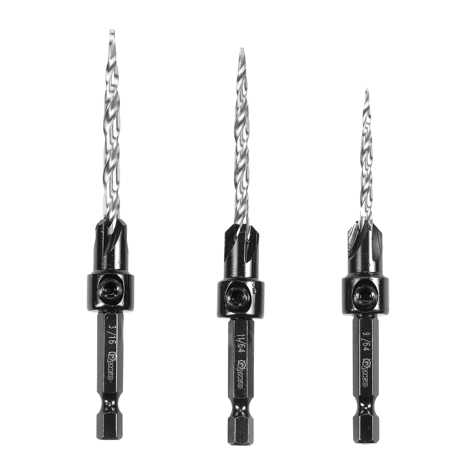 Kango 3-Piece Countersink Drill Bit Set - HSS for #6, #8, #10 Timber Screws