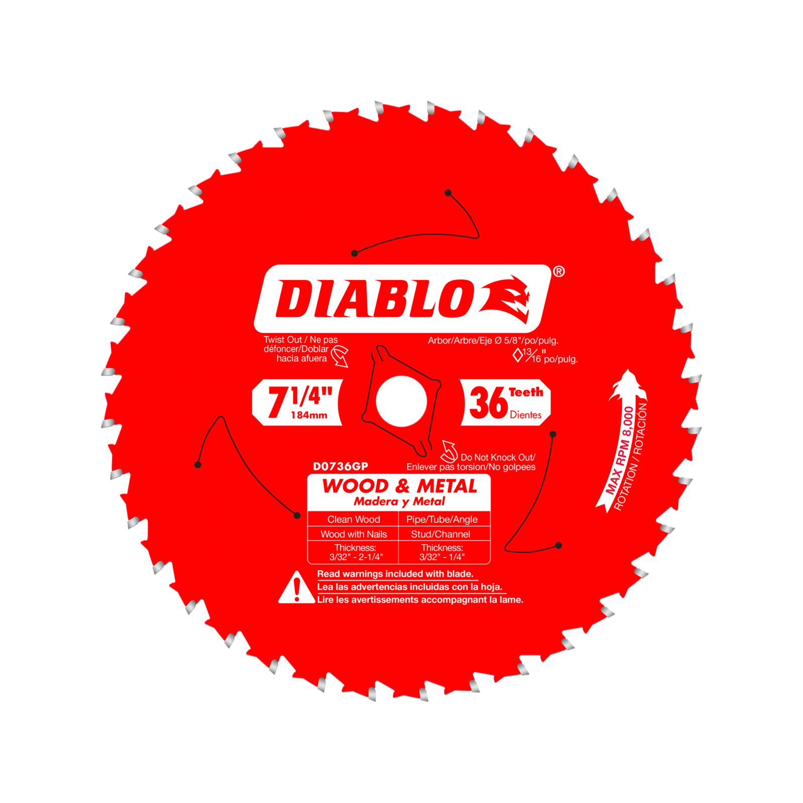 Diablo 184mm 36T Wood and Metal Carbide Saw Blade 20mm Arbor