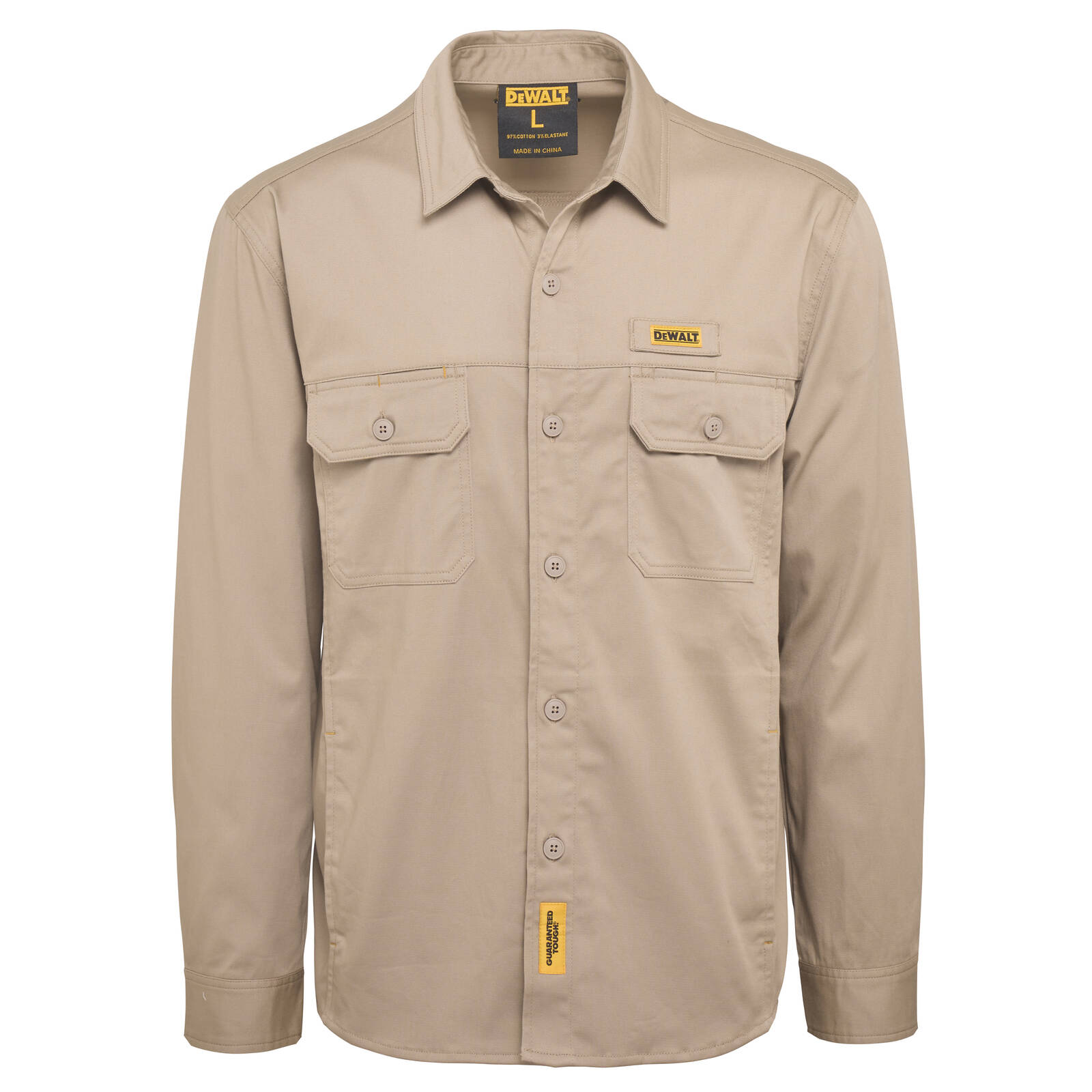 DeWALT Granite Long Sleeve Button Up Work Shirt - Khaki, Size M, 97% Cotton