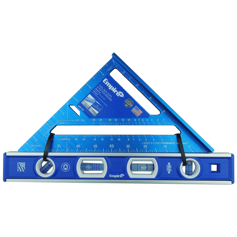 Empire True Blue Magnetic Torpedo Level & Rafter Square Set - Vari-Pitch Level with Hi-Vis Rafter Square