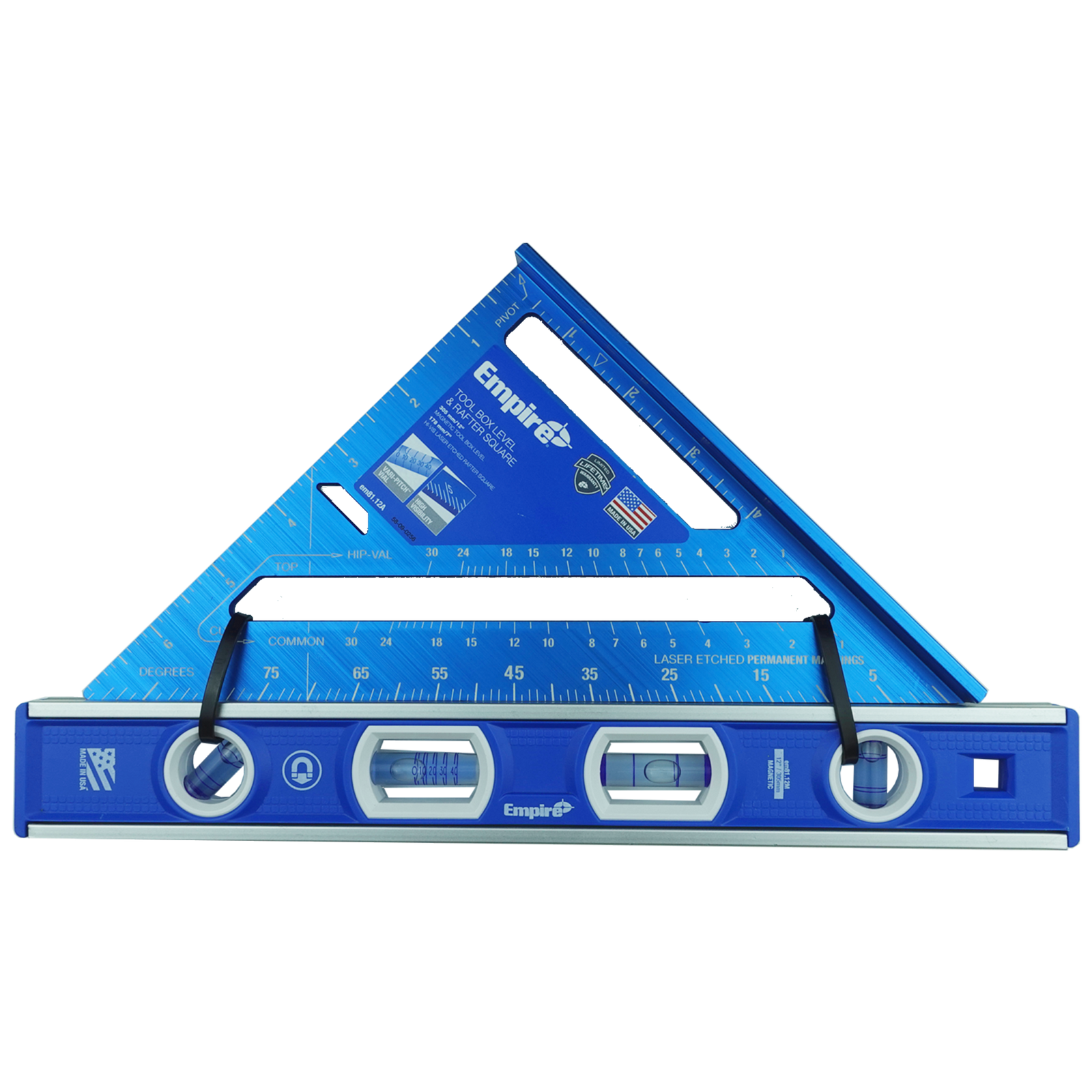 Empire True Blue Magnetic Torpedo Level & Rafter Square Set - Vari-Pitch Level with Hi-Vis Rafter Square