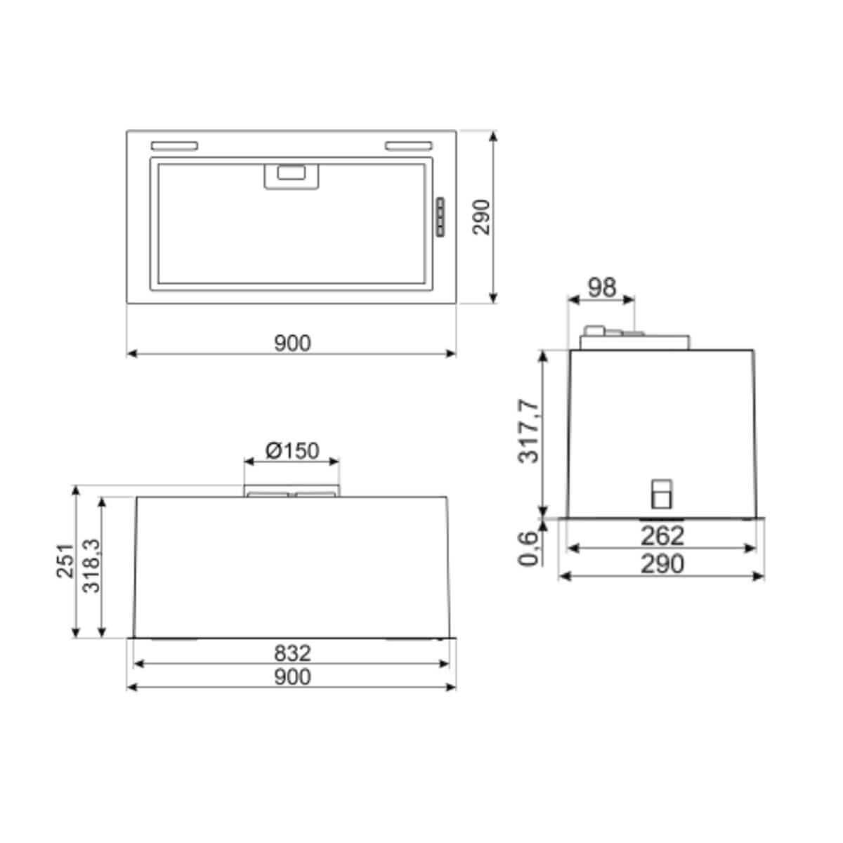 Smeg 90cm undermount rangehood - brushed stainless steel, 3 filters, 750m³/h airflow - SHU971X
