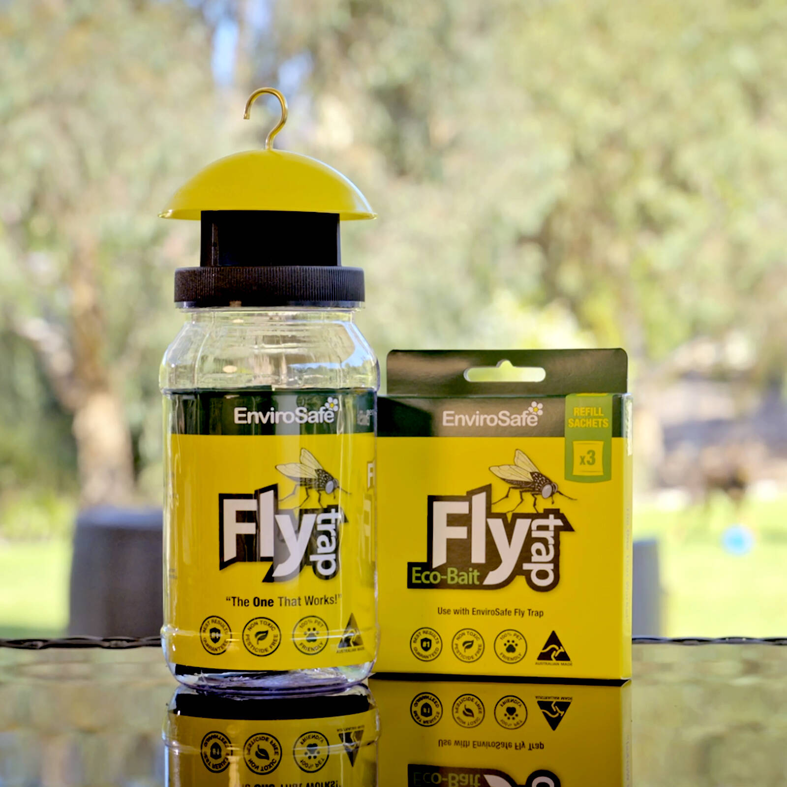 EnviroSafe Fly Trap 2 Pack - Reusable Outdoor Fly Traps, Food-Grade PET