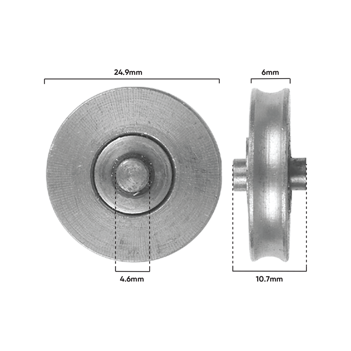 Rolltrak 25mm Stainless Steel Concave Roller - Patio Door