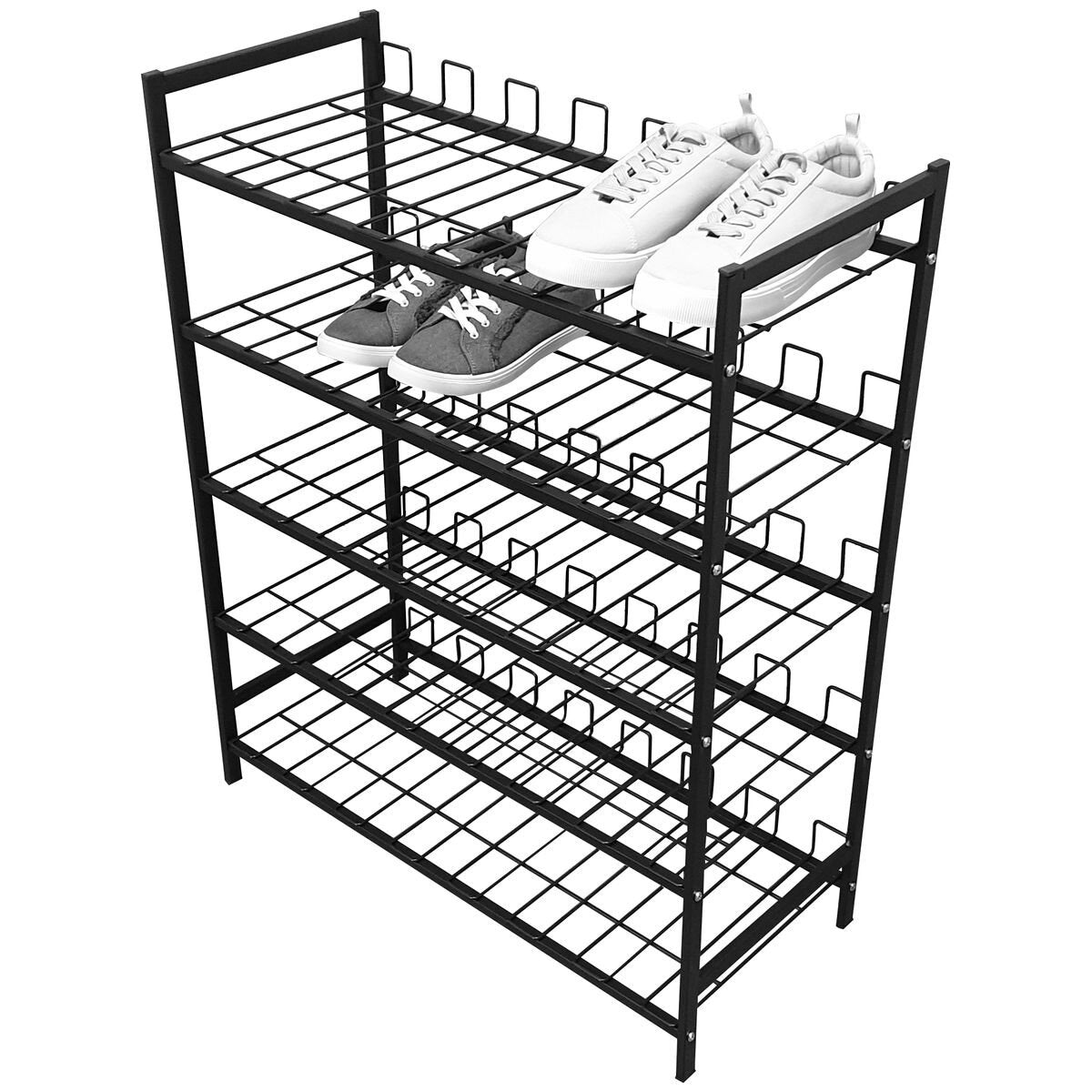 L.T. Williams 5-tier steel shoe rack - sturdy black finish, holds up to 20 pairs of shoes - 8999