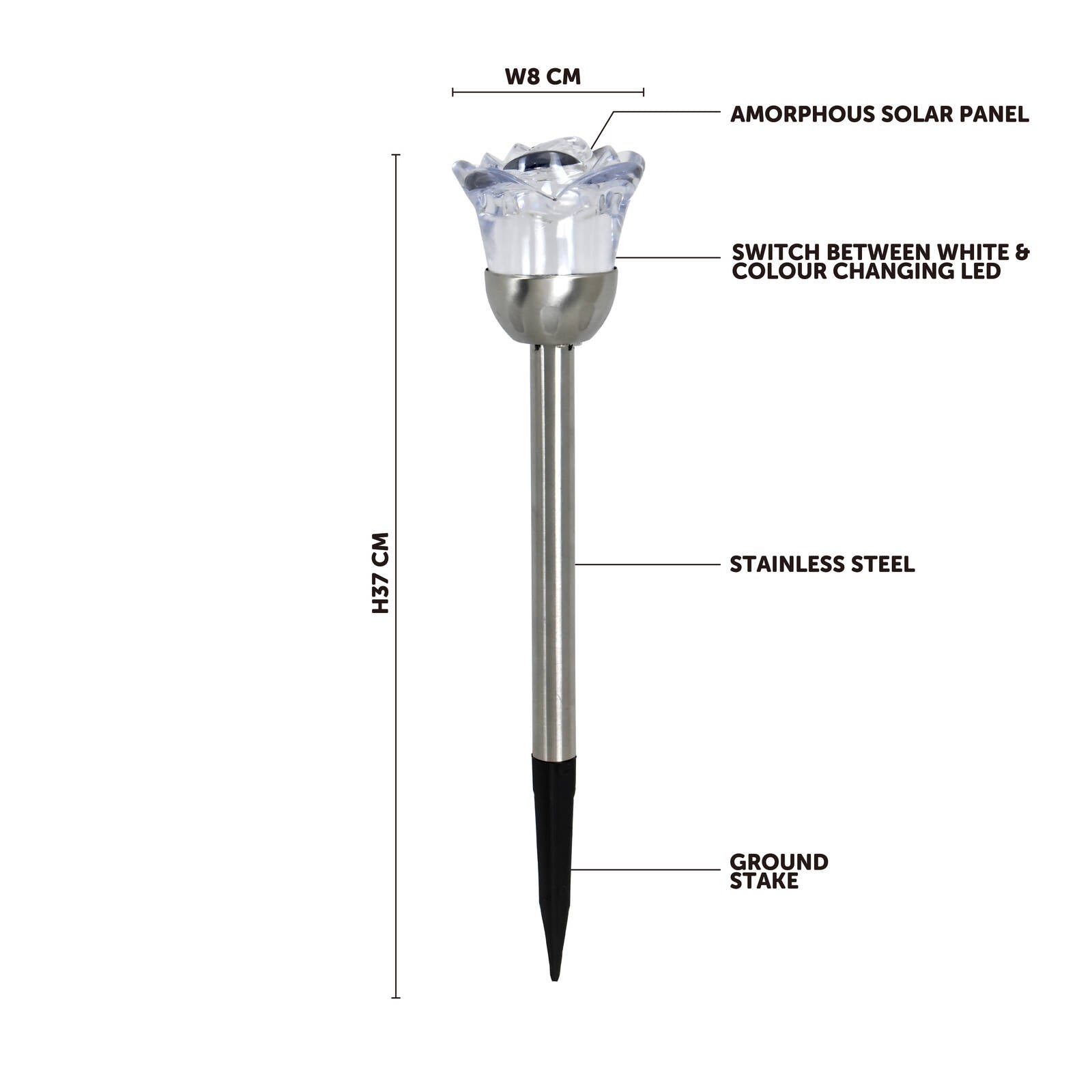 Click Rose Solar LED Pathway Light Stainless Steel