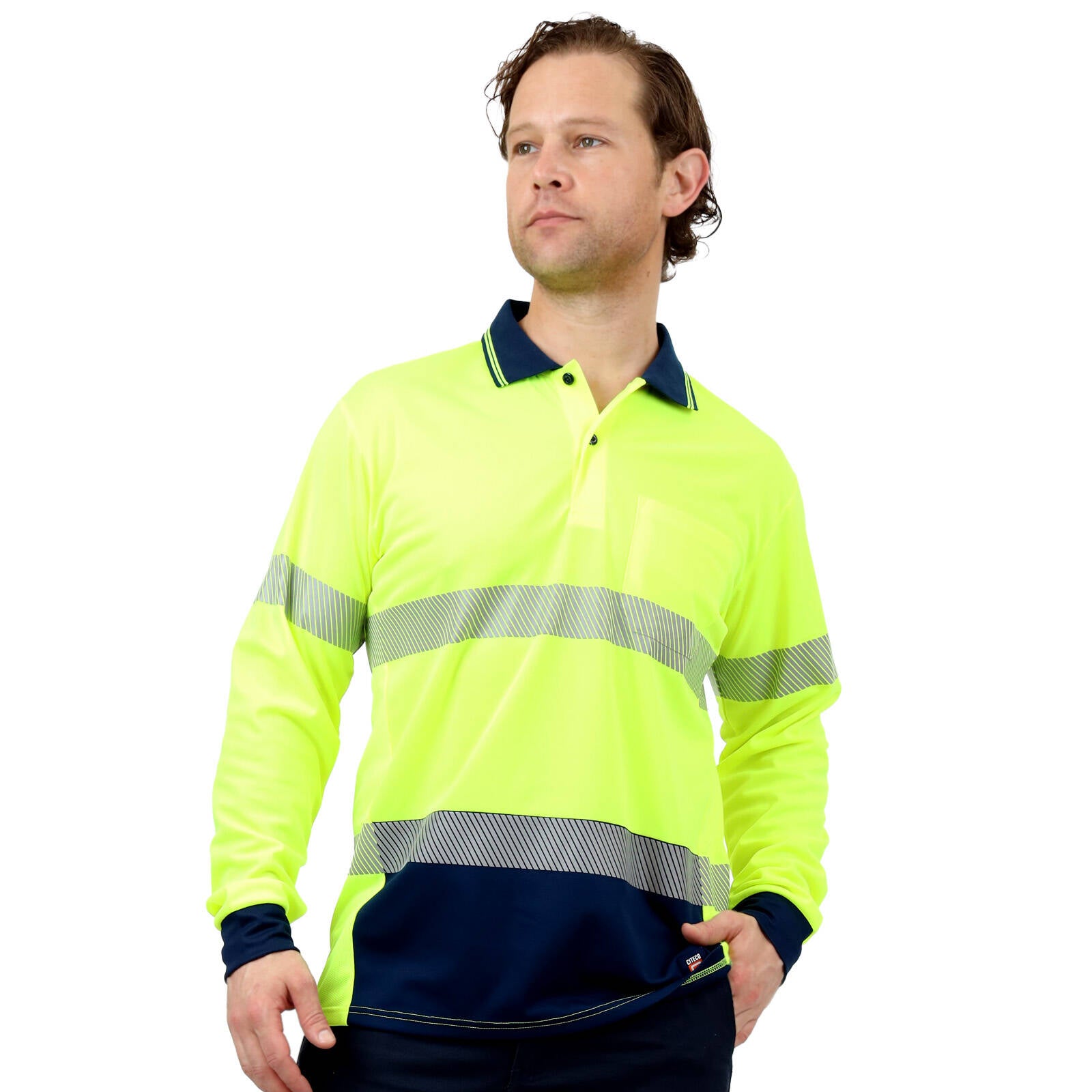 Citeco Yellow Hi Vis Long Sleeve Polo - Reflective Polyester, Men's Small
