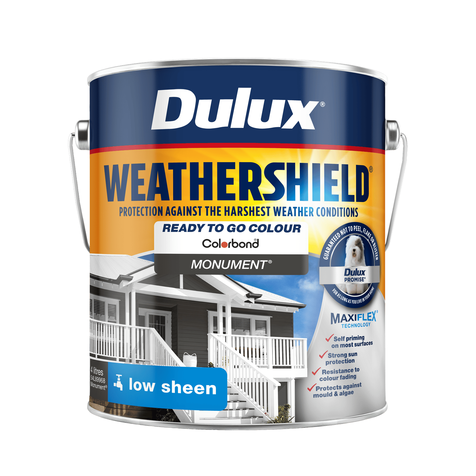 Dulux 4L Monument Low Sheen Weathershield Exterior Paint UV Resistant