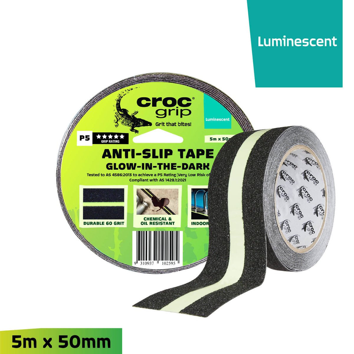 Croc Grip 5m x 50mm Glow-In-The-Dark Anti-Slip Tape