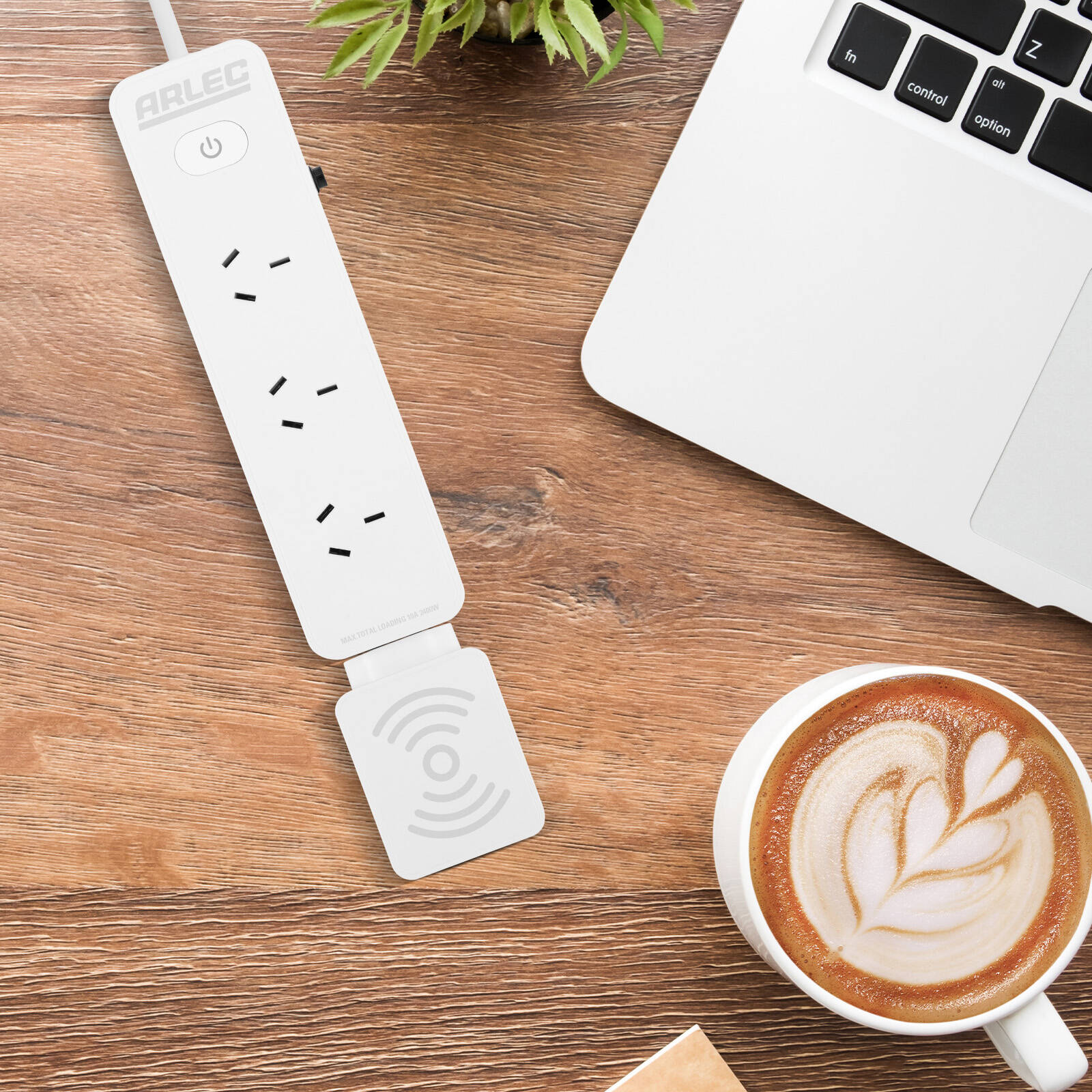 Arlec 4 Outlet Powerboard with Detachable 10W Wireless Charger, 240V, Overload Protection PB4MWC