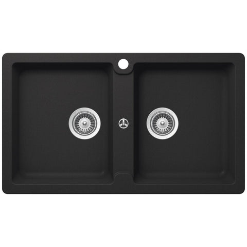 Abey Schock Typos Double Bowl Cristalite Plus Sink - Onyx Black, Top or Undermount - TN200B