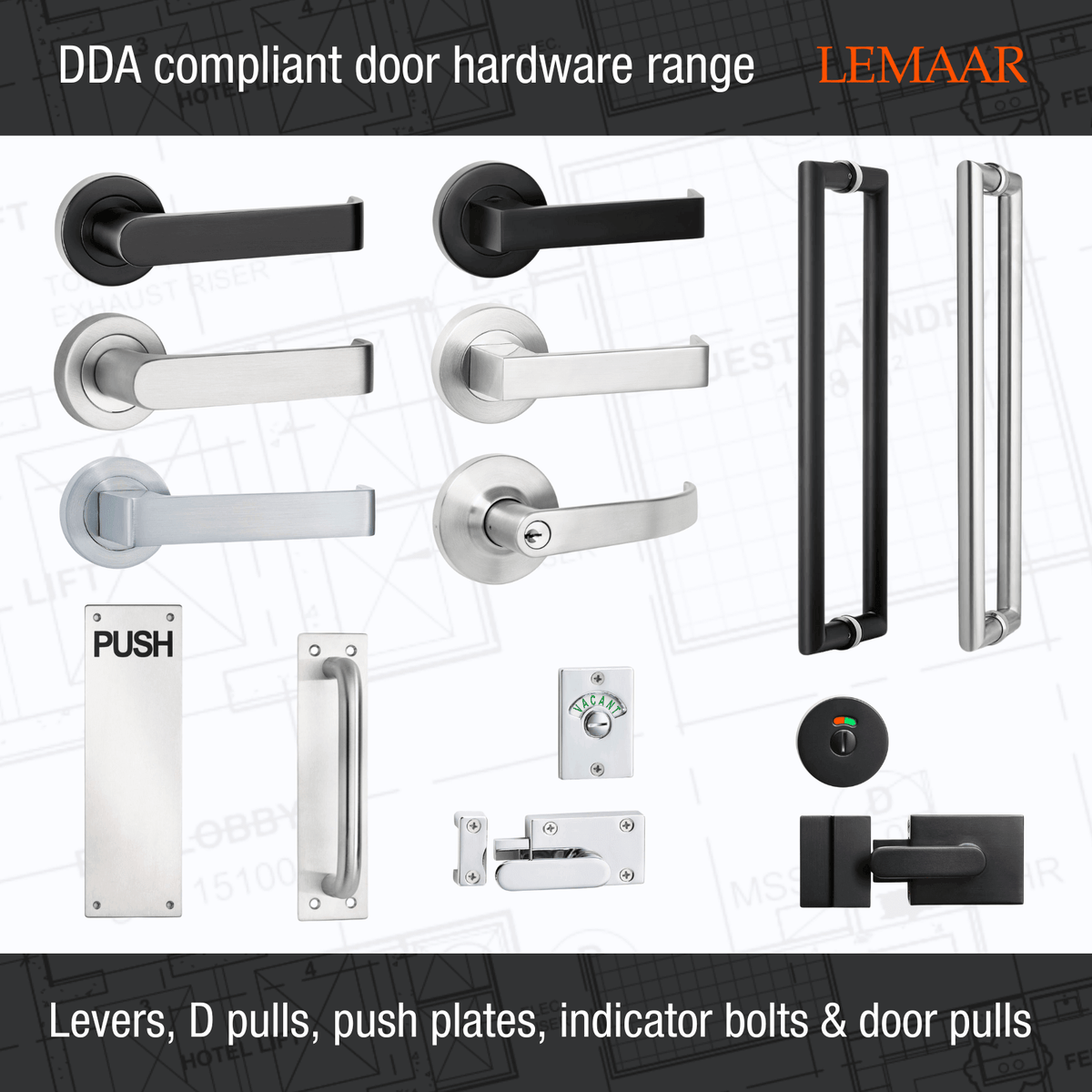 Lemaar 250 x 65 x 2mm Black 304 Stainless Steel D Pull On Plate DDA Indoor Outdoor