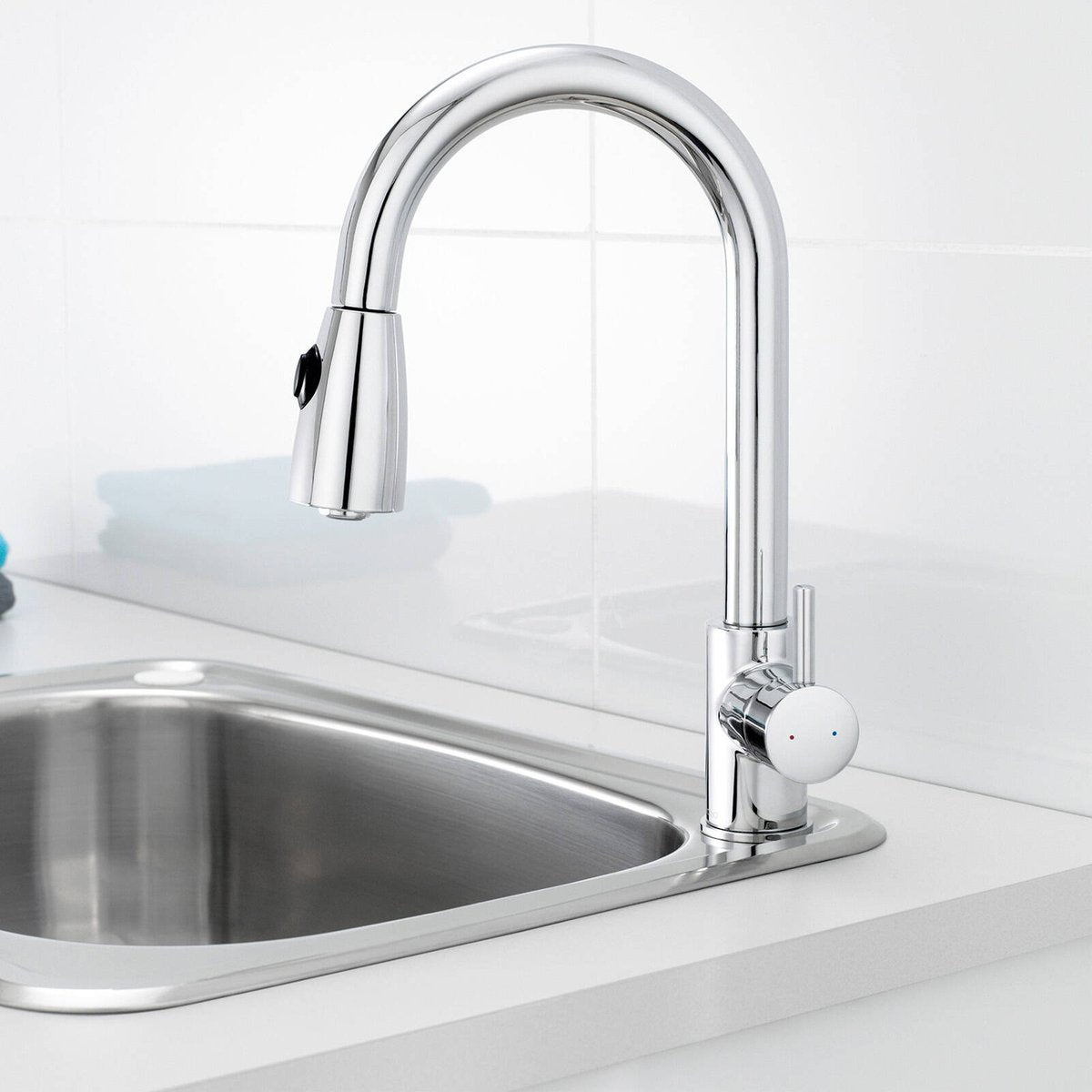 Caroma Husk Sink Mixer with Retractable Dual Spray, Polished Chrome, WELS 5 Star 6L/min