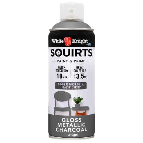 White Knight Squirts Metallic Charcoal Gloss Spray Paint 310g Durable Finish - SuperSaverAU - view 1