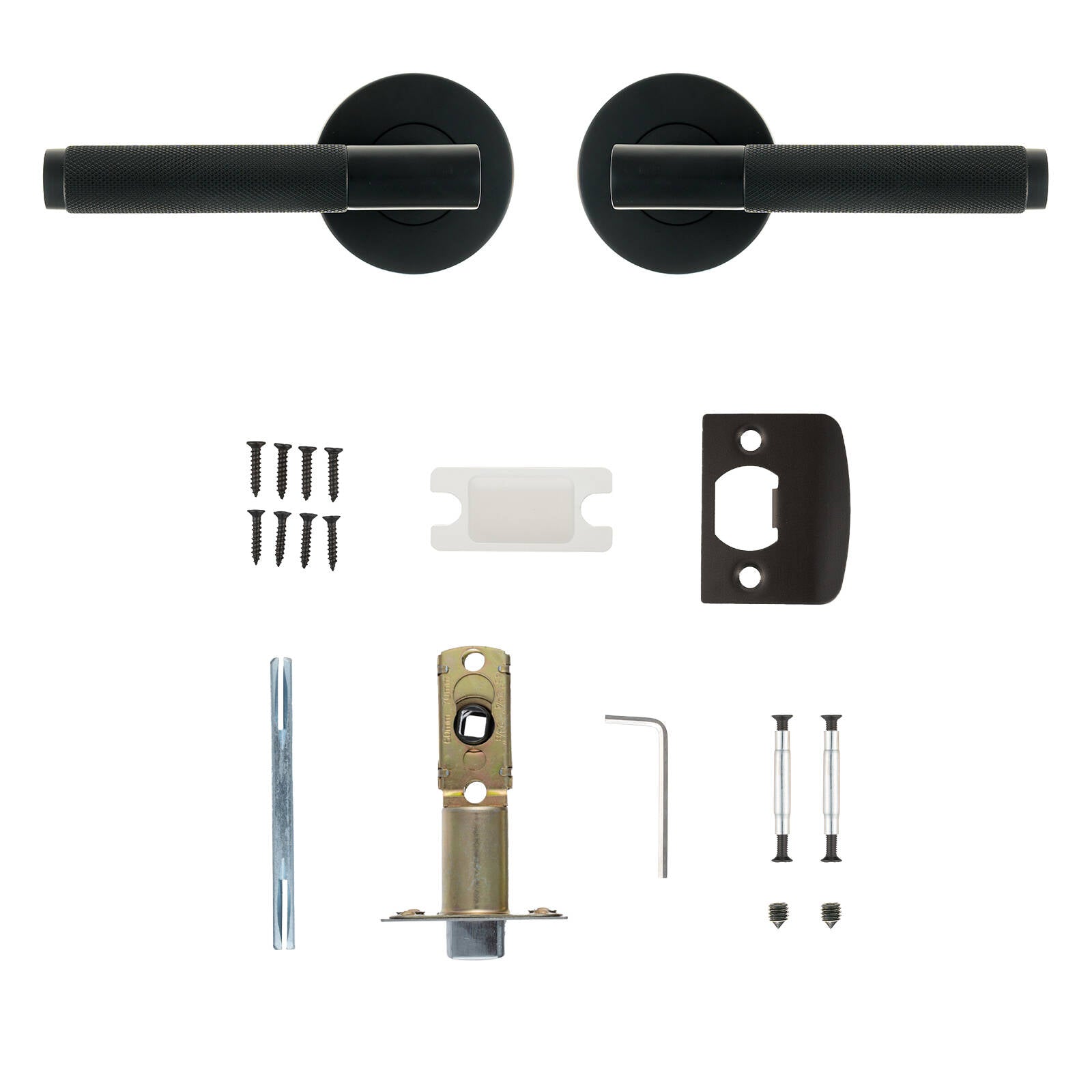 Ikonic Knurled Passage Lever Set Matte Black, Zinc Construction, for Hallway & Living Area Doors