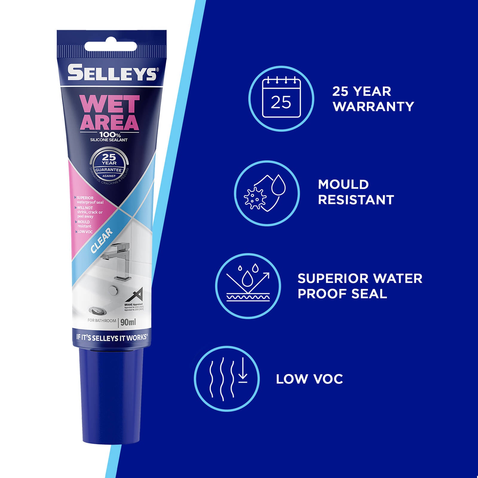 Selleys 90ml Clear Wet Area Silicone Sealant Indoor