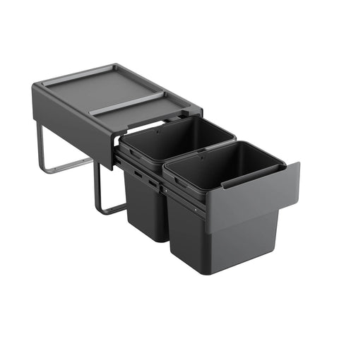 Kaboodle 2 x 15L Grey Base Mount Pullout Bin to Suit 400mm Cabinet W-62031