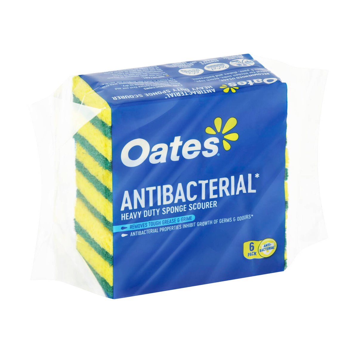 Oates Antibacterial Heavy Duty Sponge Scourers - 6 Pack, Indoor & Outdoor