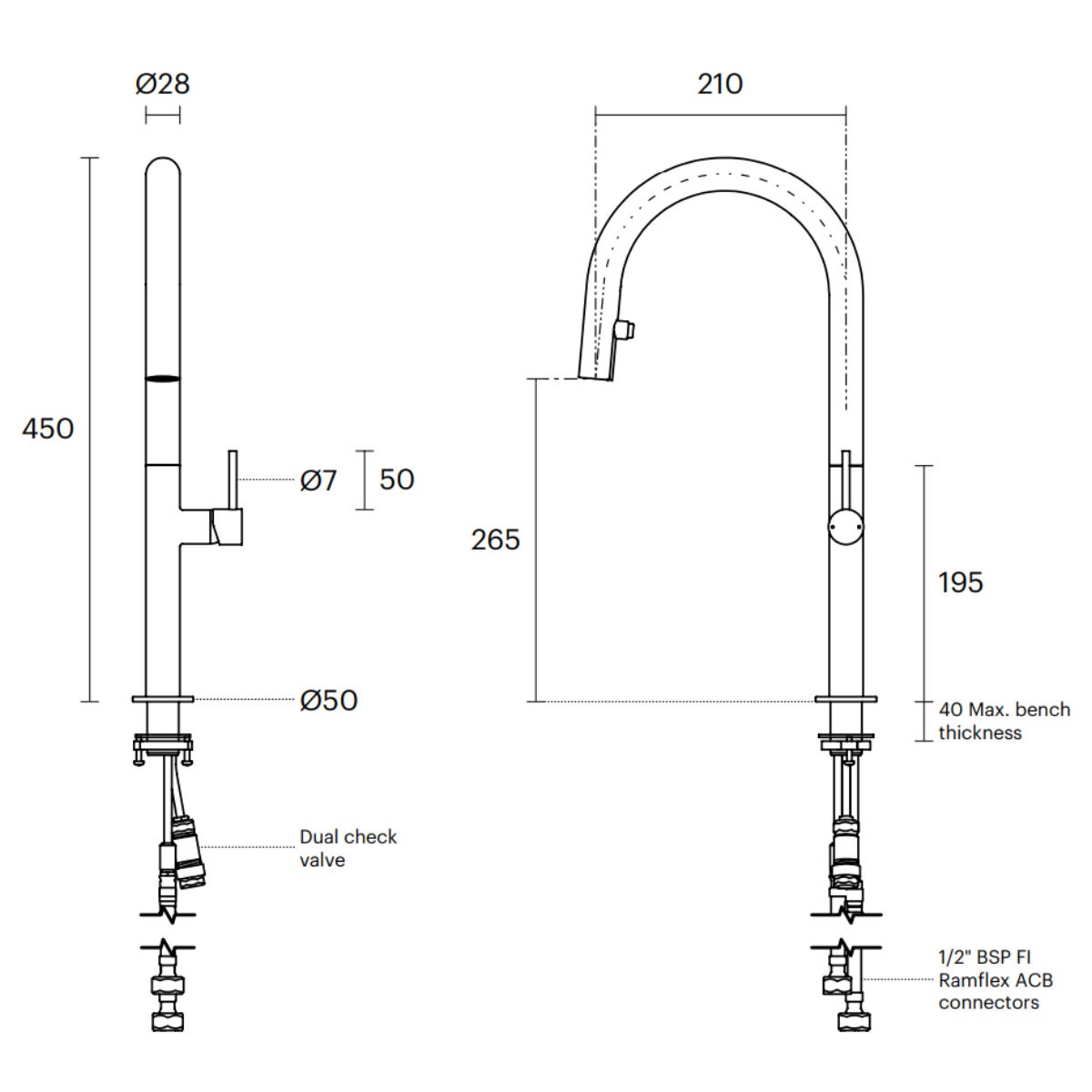Rogerseller Myhill Sink Mixer with Pull Out Spray 6L/min - Chrome, 5-Star WELS - 3606012601