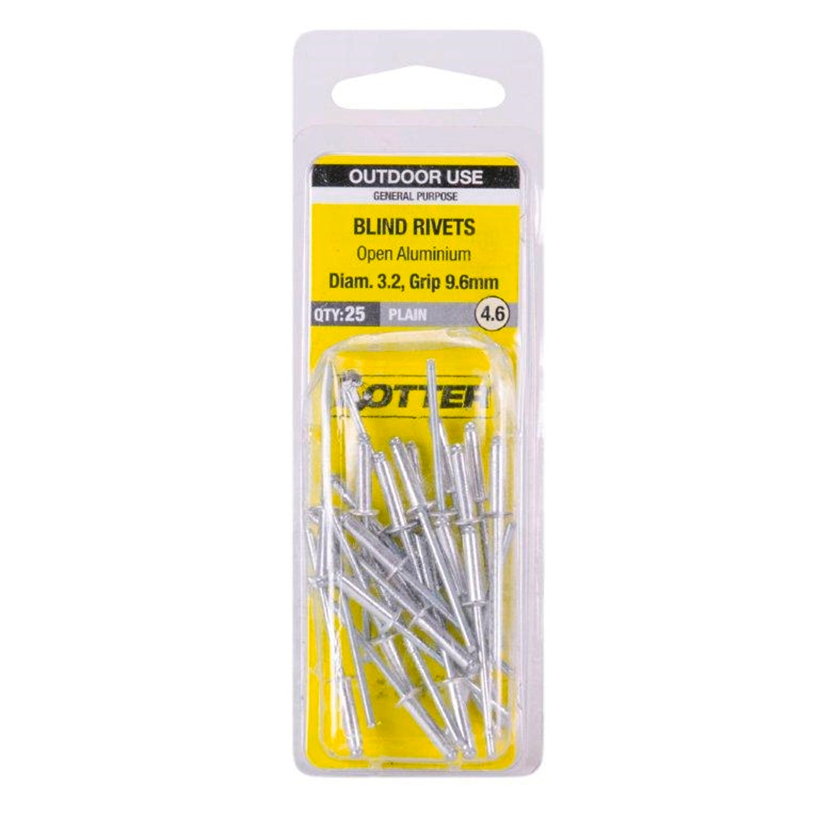 Otter 3.2 x 9.6mm Open Aluminium Blind Rivets 25 Pack