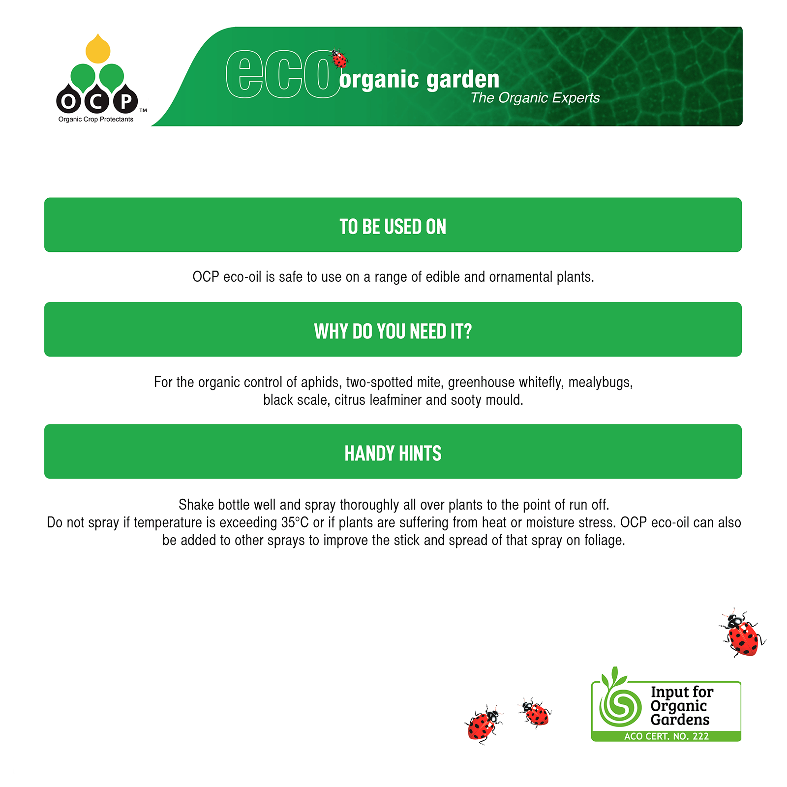 OCP Eco-Oil 750ml Ready to Use Organic Insecticide & Miticide Spray
