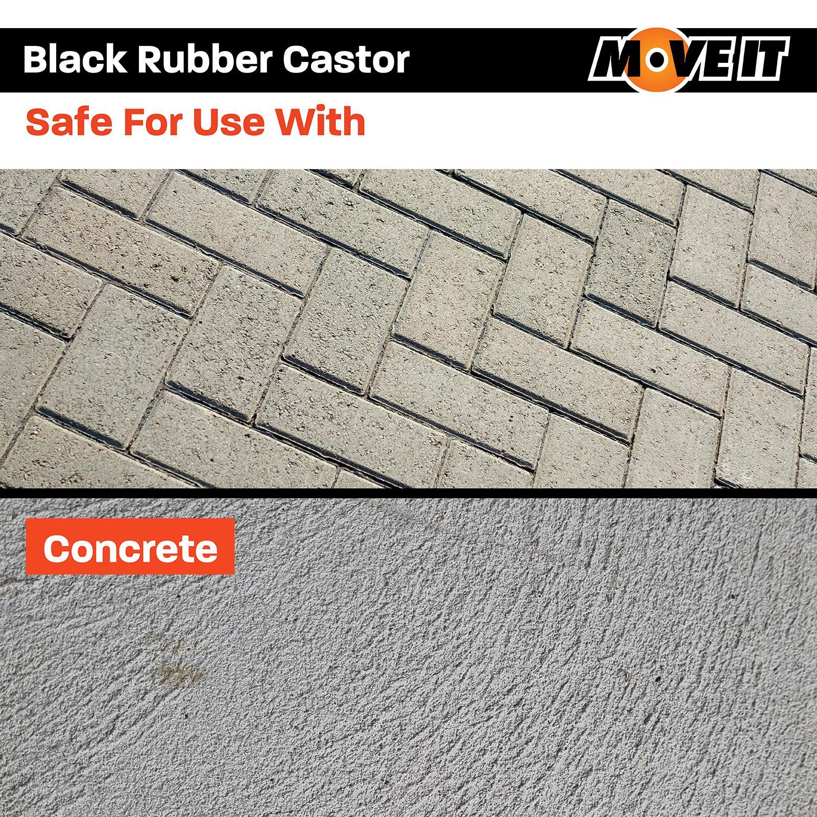 Move It 75mm Black Rubber Swivel Plate Castor with Brake, Indoor, 50kg