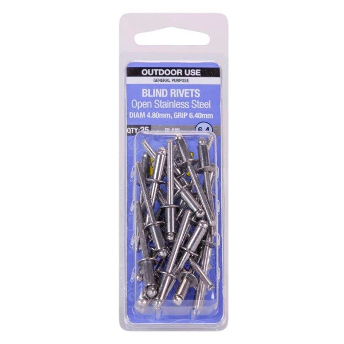 Otter 4.8 x 6.4mm Open Stainless Steel Blind Rivets 25 Pack