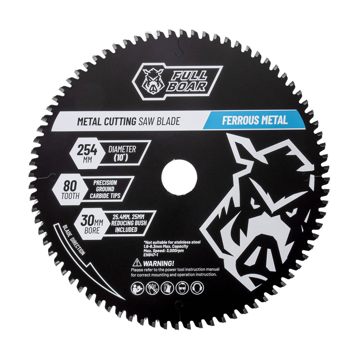 Full Boar 254mm 80T Ferrous Metal Circular Saw Blade, HRC 45 Steel, Anti-Friction Coated, 30mm Bore