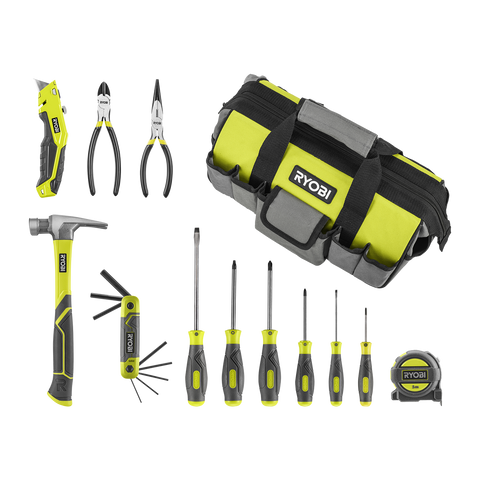 Ryobi 12 Piece Homeowners Hand Tool Kit with 355mm Tool Bag