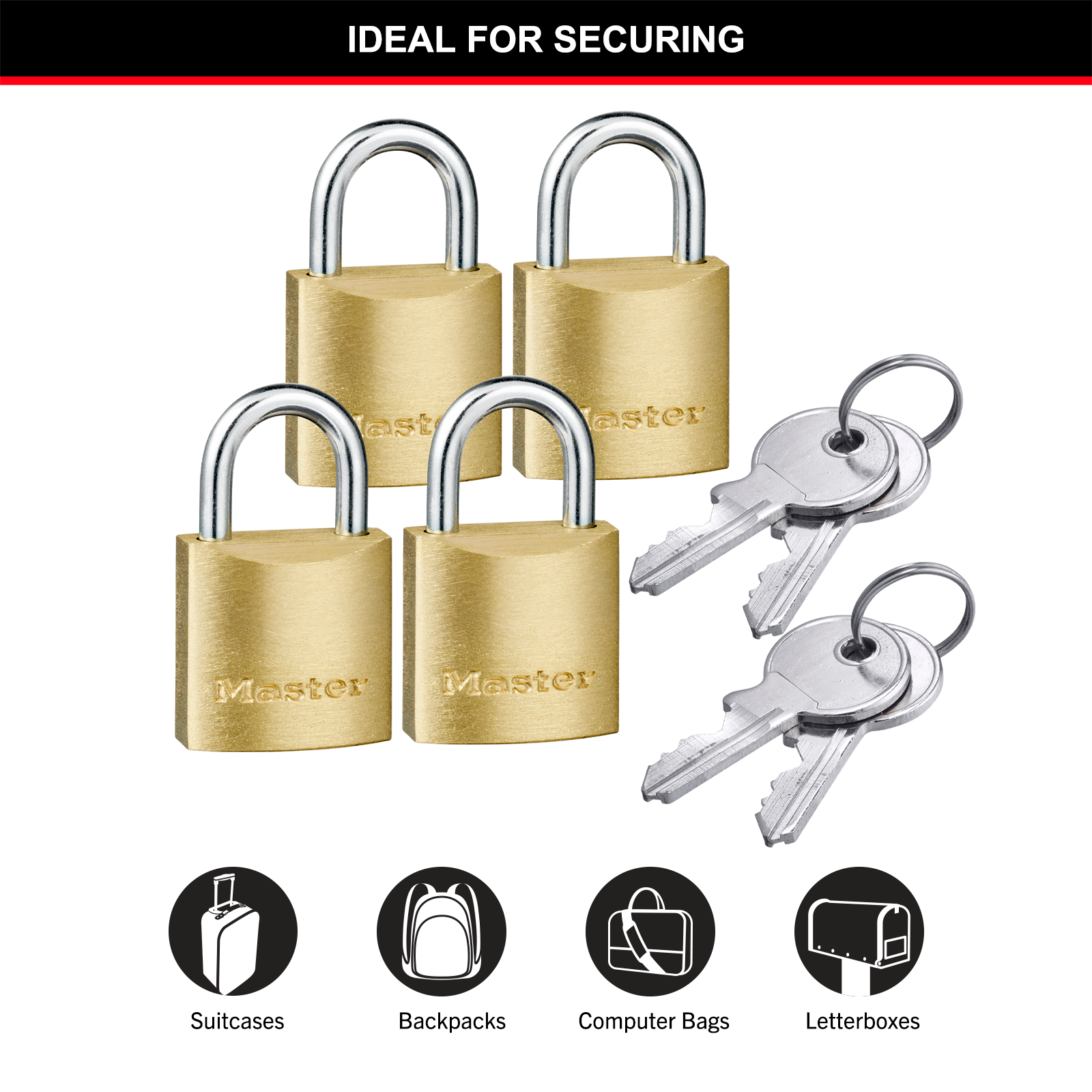 Master Lock 20mm Solid Brass Keyed Padlock, 4 Pack Keyed Alike, Steel Shackle