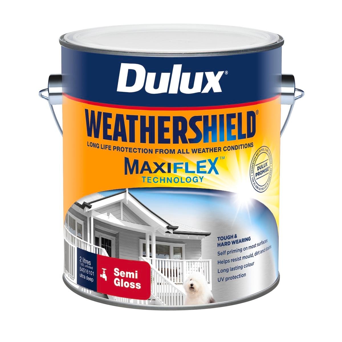 Dulux Weathershield Exterior Paint - 2L - Ultra Deep - Semi Gloss - 2.54kg - SuperSaverAU - view 1