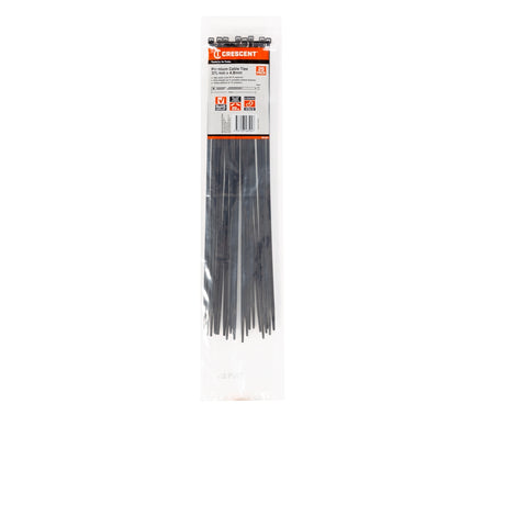 Crescent 370mm x 4.8mm Black UV Resistant Nylon Cable Ties - 25 Pack