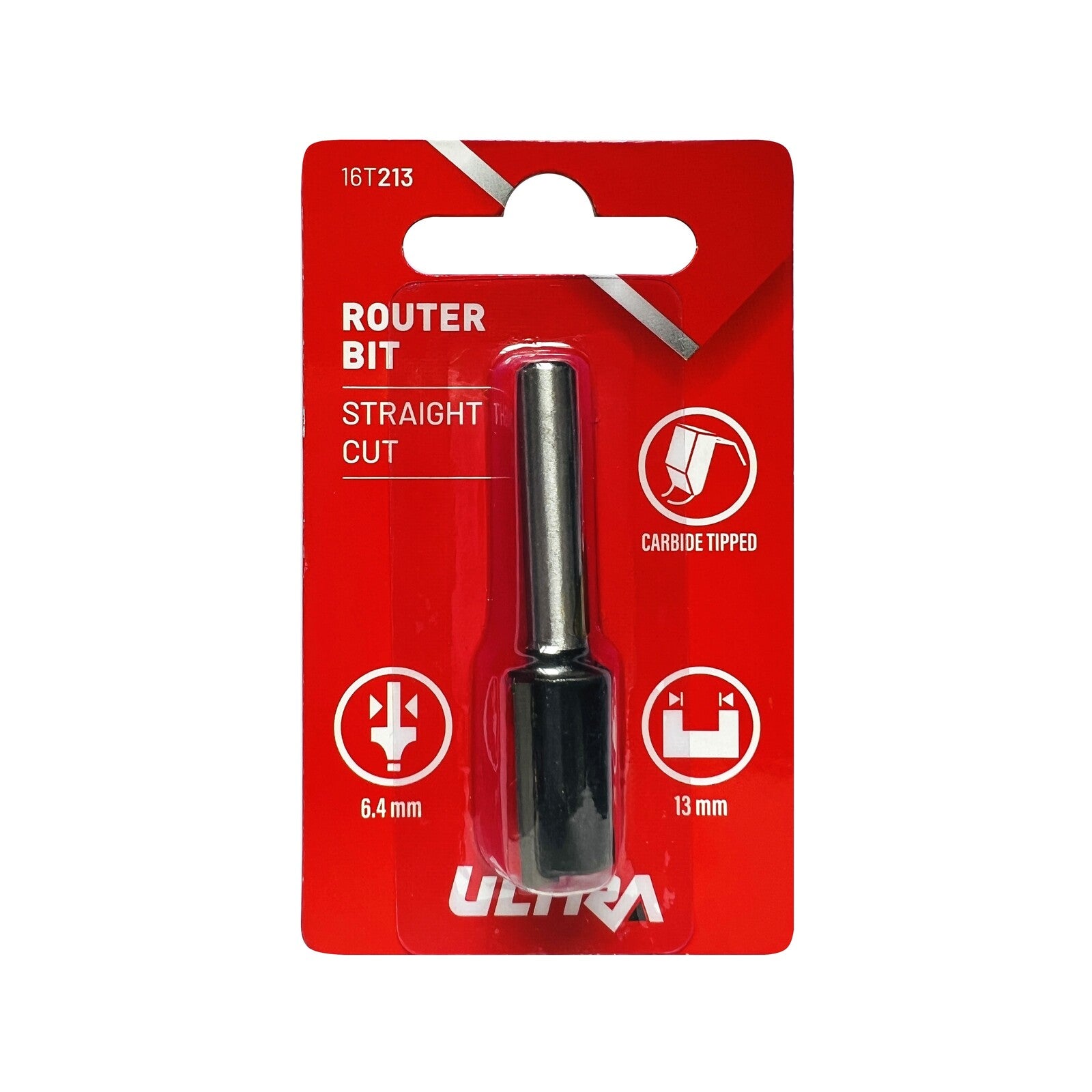 Ultra 6.4 x 13mm Straight Router Bit - Tungsten Carbide Tipped, 1/4" Shaft