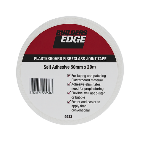 Builders Edge 50mm x 20m Fibreglass Joint Tape, Self-Adhesive Plasterboard Mesh