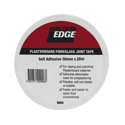 Builders Edge 50mm x 20m Fibreglass Joint Tape, Self-Adhesive Plasterboard Mesh