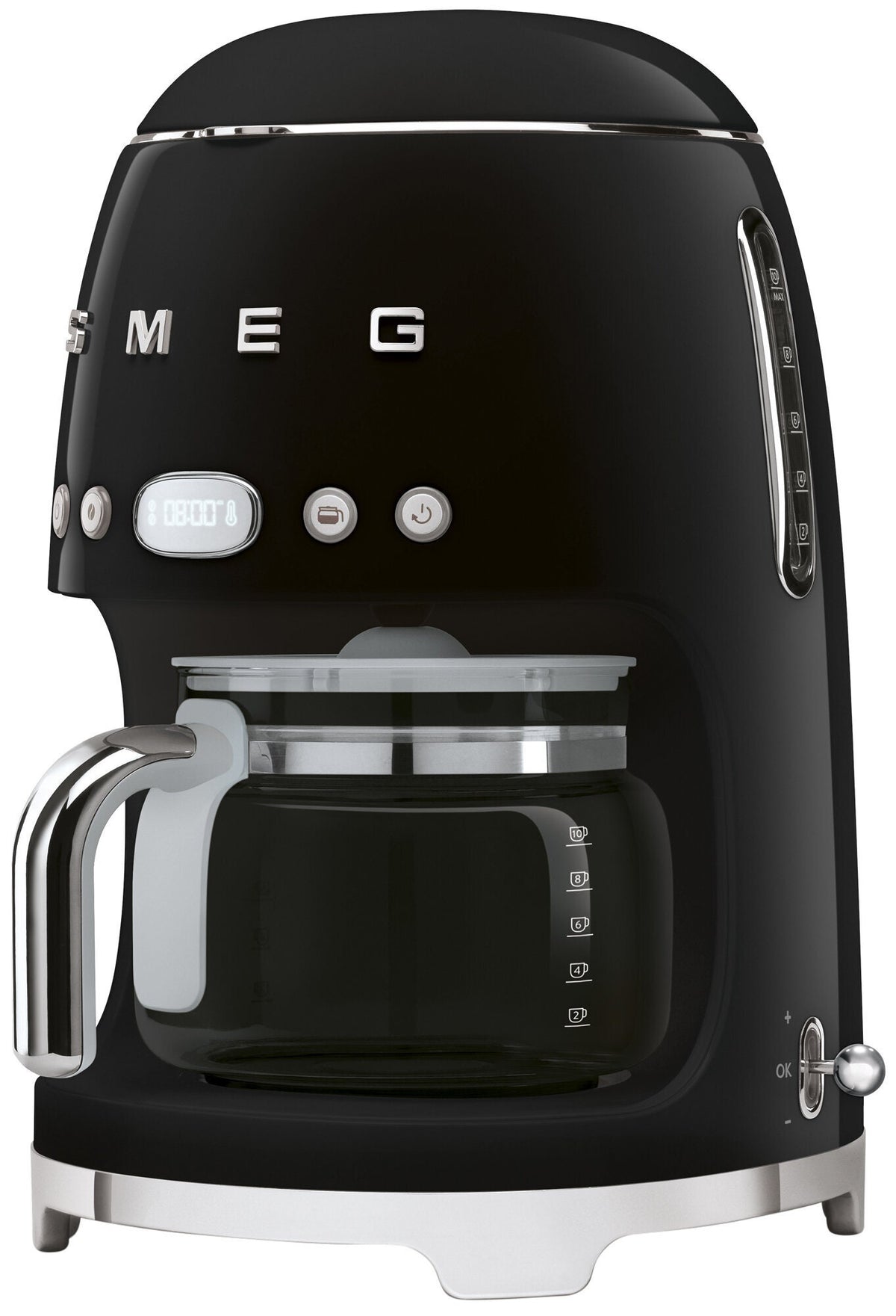 Smeg 50s Retro Style Drip Filter Coffee Machine - Black, 10 Cup, LED Display, Timer - DCF02BLAU