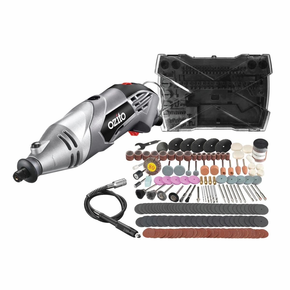 Ozito 170W Rotary Tool Kit 190 Accessories Variable Speed RTR-4100