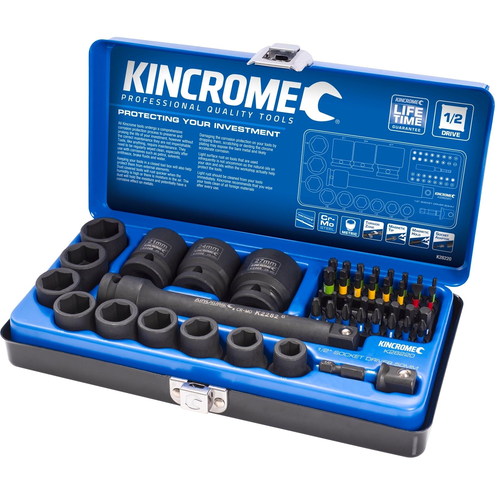 Kincrome 47 Piece 1/2 Inch Drive Metric Impact Socket and Bit Set CR-MO Steel